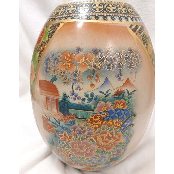 Vntg Huge Japanese Satsuma Egg Asian Decor Orient Hand Painted Cloisonne Floral - Picture 11 of 16
